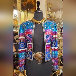 Vibtage Colorful Embellished Jacket with Gold Accents
